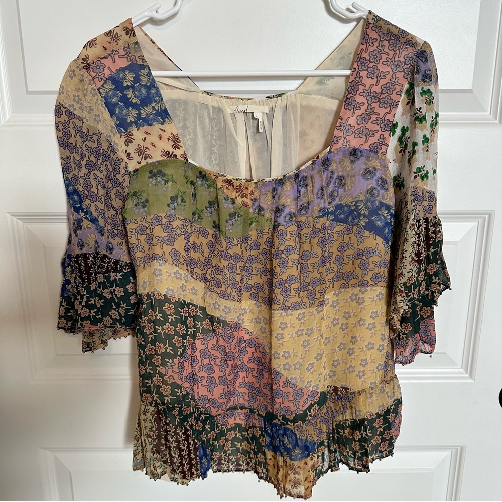 Anthropologie (Floreat) Patchwork Beaded Blouse Size Small
